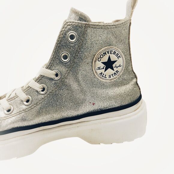 Converse Sneakers Youth Size 5.5 Chuck Taylor Hi Top Lug Silver Glitter Glam - Picture 7 of 15